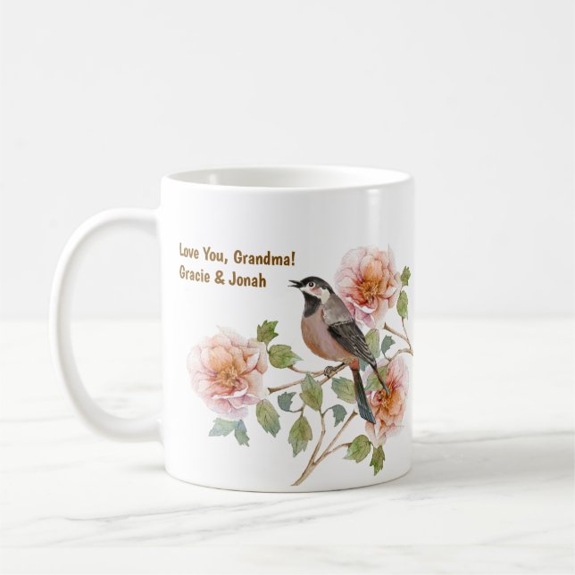 Bird in Florals and Photo Coffee Mug (Left)