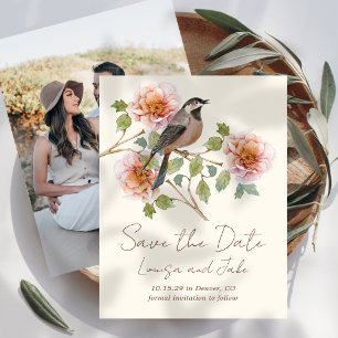 Bird in Florals Save the Date Photo Invitation