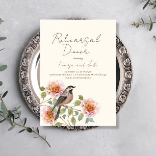 Bird in Flowering Branches Rehearsal Dinner Invitation