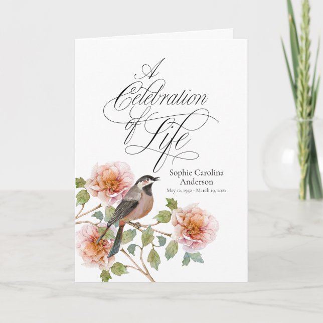 Bird in Flowers Celebration of Life Program Programme (Front)