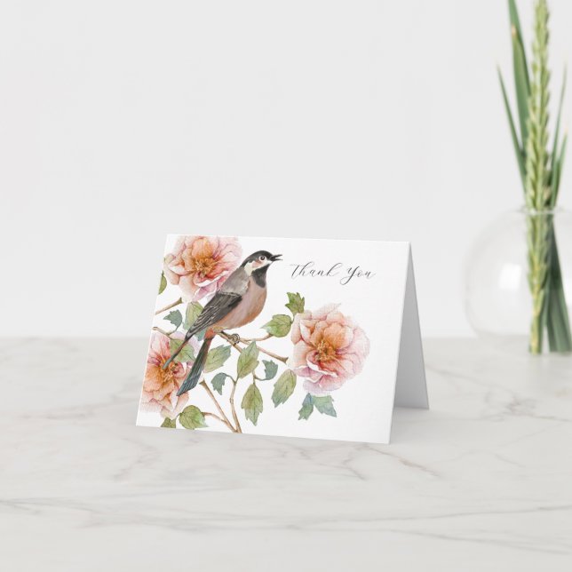 BIrd in Flowers Thank You Card (Front)