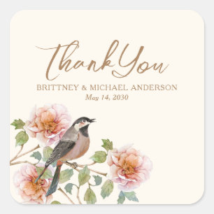Bird in Flowers Wedding Square Sticker