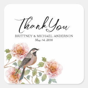 Bird in Flowers Wedding Square Sticker