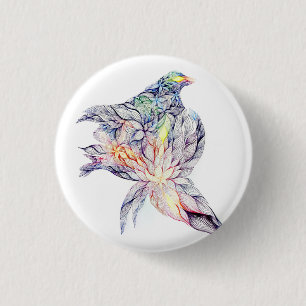 Bird in her nest 3 cm round badge