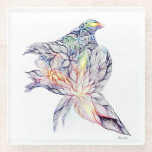 Bird in her nest glass coaster