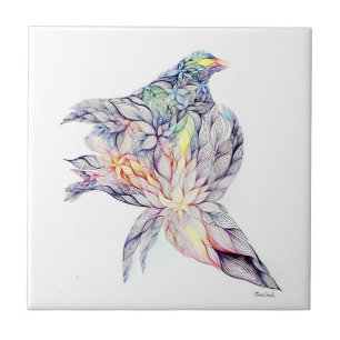 Bird in her nest tile