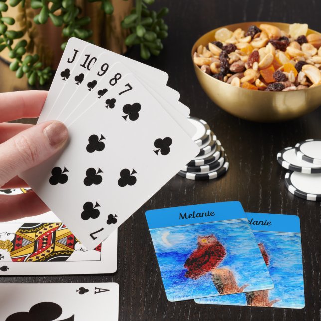 Bird in Moonlight Owl Personalised Playing Cards (In Situ)