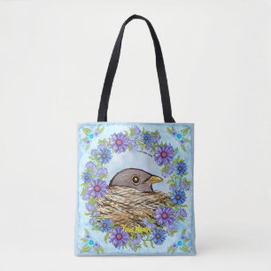 Bird In Nest all over tote bag
