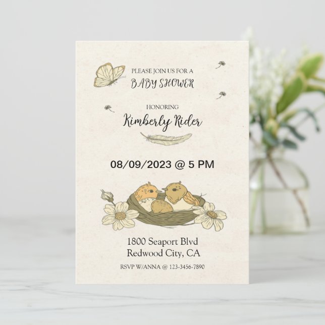 Bird In Nest Baby Shower Invitation (Standing Front)