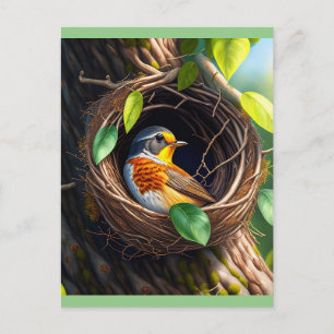 bird in nest postcard