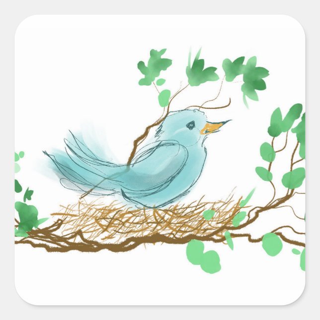 Bird in Nest Square Sticker (Front)