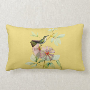 Bird in Powder Puff Tree Botanical Lumbar Pillow