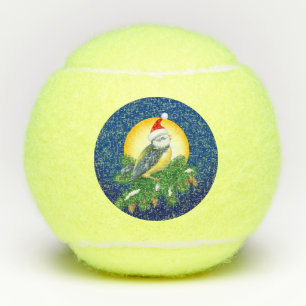 Bird in Santa Hat Tennis Balls