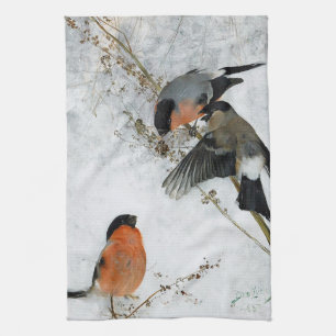 Bird in Snow, Bruno Liljefors Tea Towel
