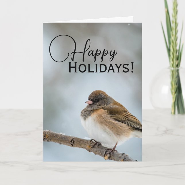 Bird in snow holiday greeting card (Front)