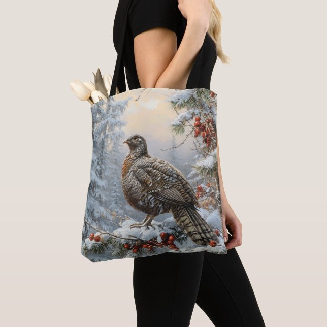 Bird in Snowy Landscape Tote Bag (Close Up)