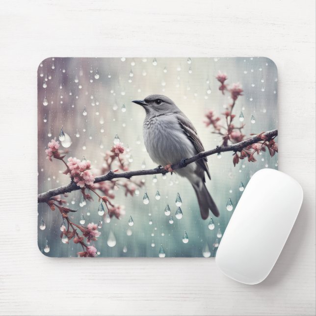 Bird  in the Rain Mouse Mat (With Mouse)