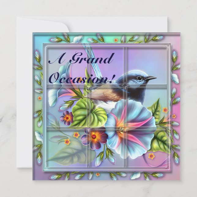 Bird in Window Birthday Invitations Announcements (Front)