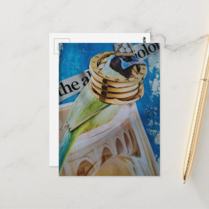 Bird Jewellery and Architecture surreal collage ar Postcard