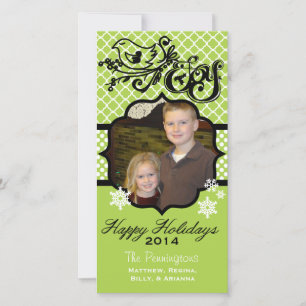 Bird Joy Green Happy Holidays Photo Card