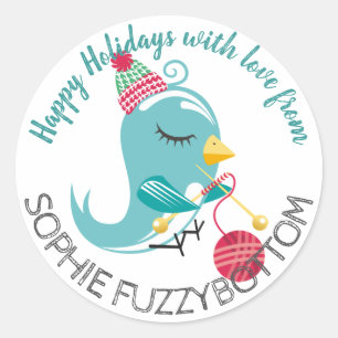 Bird knitting needles yarn Christmas gift sticker