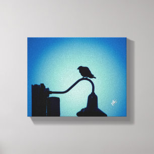 Bird Lamp Bracket Deep Blue Glow Art Canvas Print