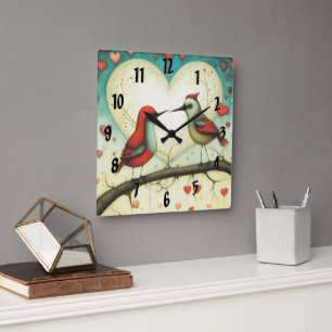 Bird Love 1 Square Wall Clock