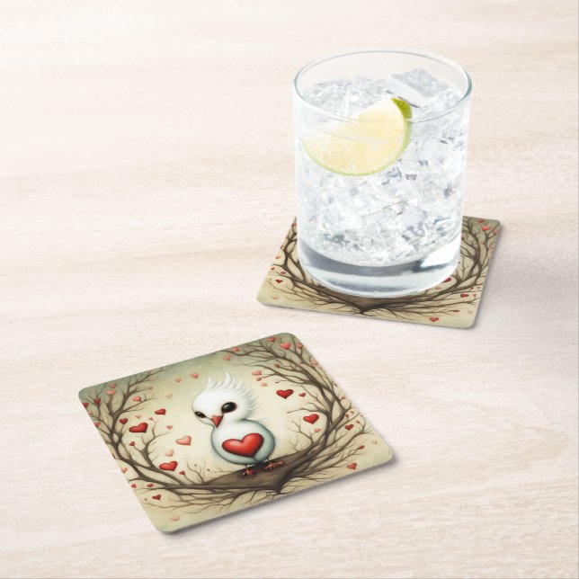 Bird Love 4 Square Paper Coaster (Insitu)