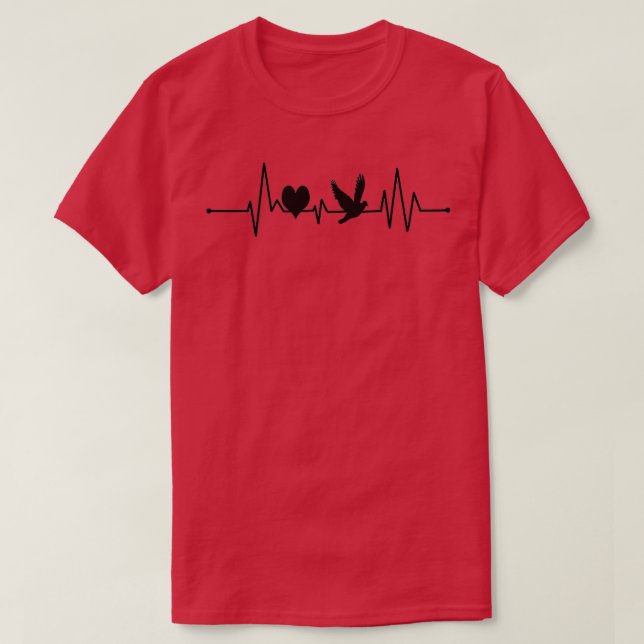 Bird Lover ECG heart beat flying bird T-Shirt (Design Front)