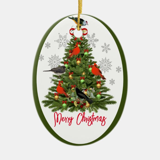 Bird Lover Merry Crhistmas  Ceramic Tree Decoration (Front)