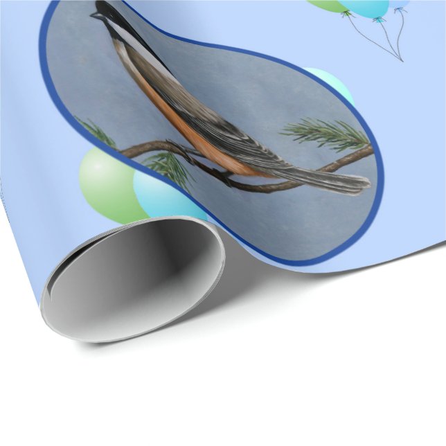 Bird Lover's Birthday - Chickadees Wrapping Paper (Roll Corner)