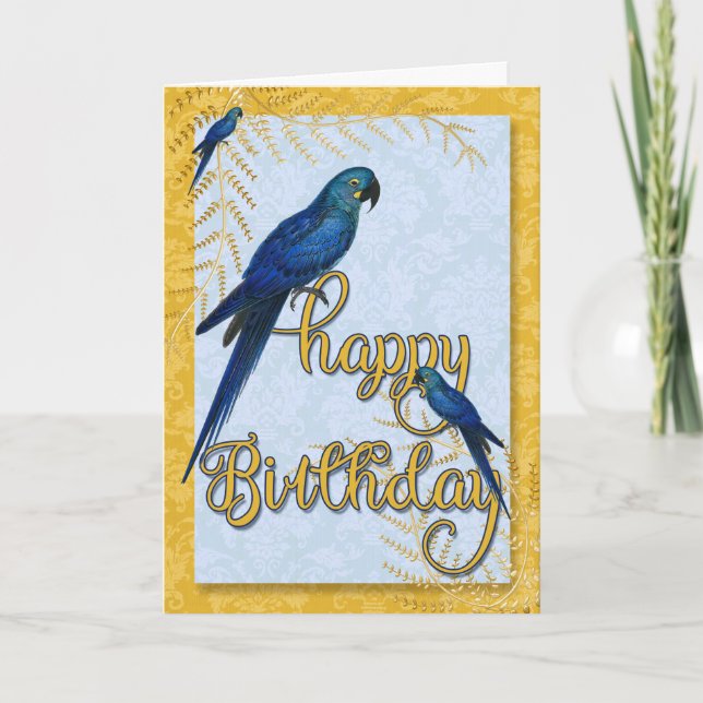 Bird Lover's Birthday Vintage Macaw Parrots Card (Front)