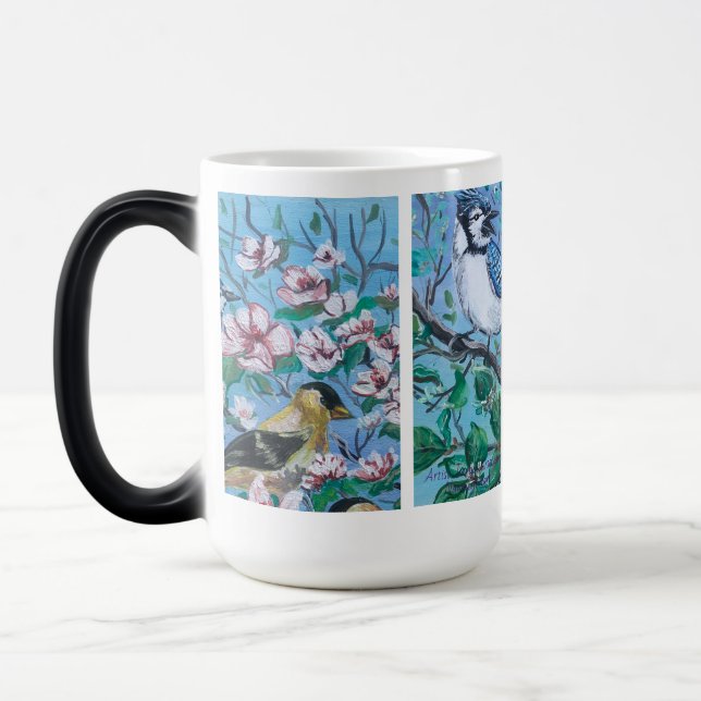 Bird Lovers Blue Hand Painted Art Magic Mug (Left)