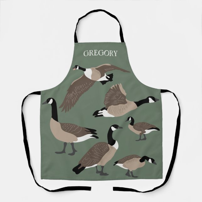 Bird Lovers Canada Geese Illustration Personalised Apron (Front)