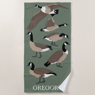 Bird Lovers Canada Geese Illustration Personalised Beach Towel