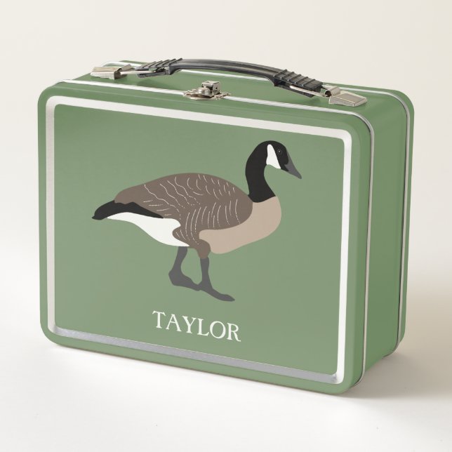 Bird Lovers Canada Geese Illustration Personalised Metal Lunch Box (Front)