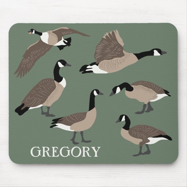 Bird Lovers Canada Geese Illustration Personalised Mouse Mat (Front)