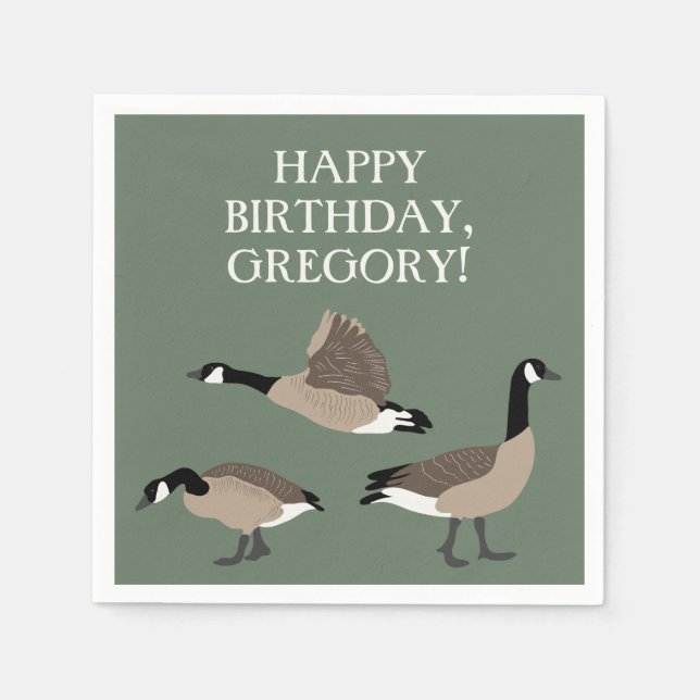 Bird Lovers Canada Geese Illustration Personalised Napkin (Front)