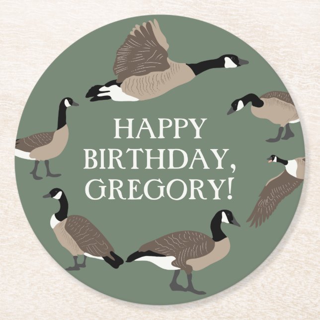Bird Lovers Canada Geese Illustration Personalised Round Paper Coaster (Front)