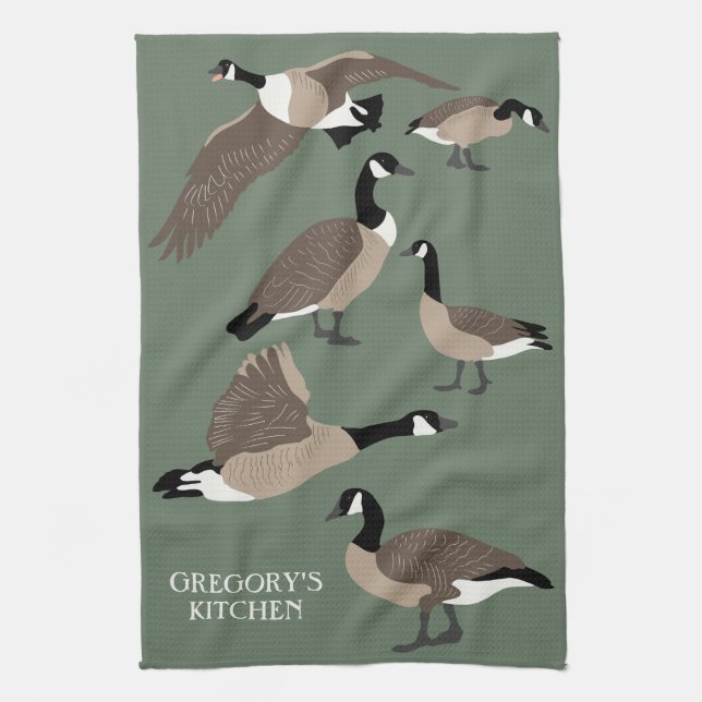 Bird Lovers Canada Geese Illustration Personalised Tea Towel (Vertical)