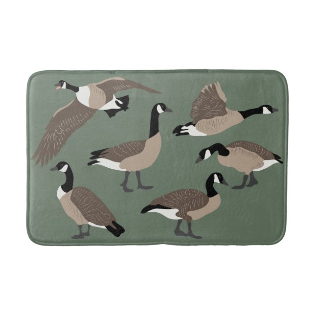Bird Lovers Canada Geese Illustration Sage Green Bath Mat (Front)