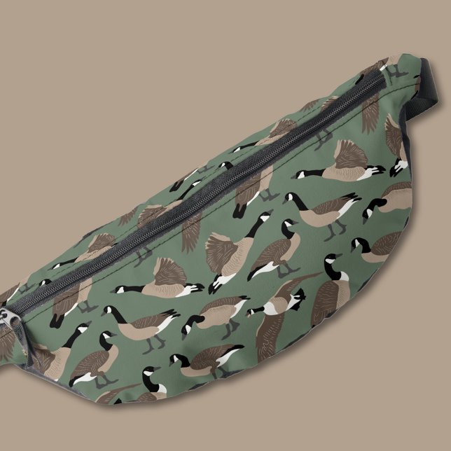 Bird Lovers Canada Geese Pattern Sage Green Bum Bags (Creator Uploaded)