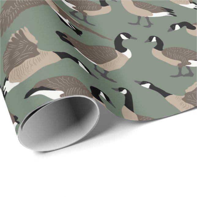 Bird Lovers Canada Geese Pattern Sage Green Wrapping Paper (Roll Corner)