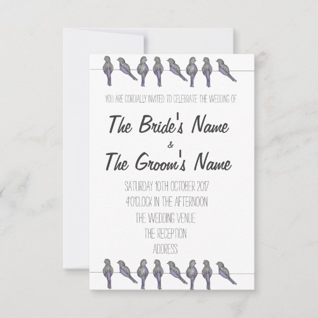 Bird-Lovers Wedding Invitation, Fully Customisable Invitation (Front)