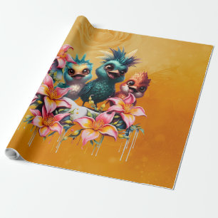 Bird magic in a sea of ​​flowers,  wrapping paper
