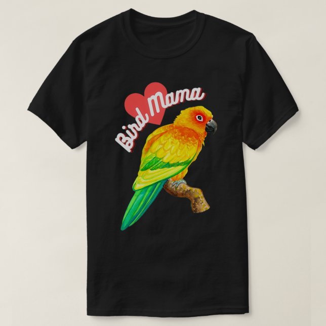 Bird Mama Sun Conure Parrot Owner Watercolor T-Shirt (Design Front)