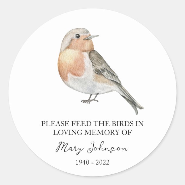 Bird Memorial Funeral Seed Packet Classic Round Sticker (Front)