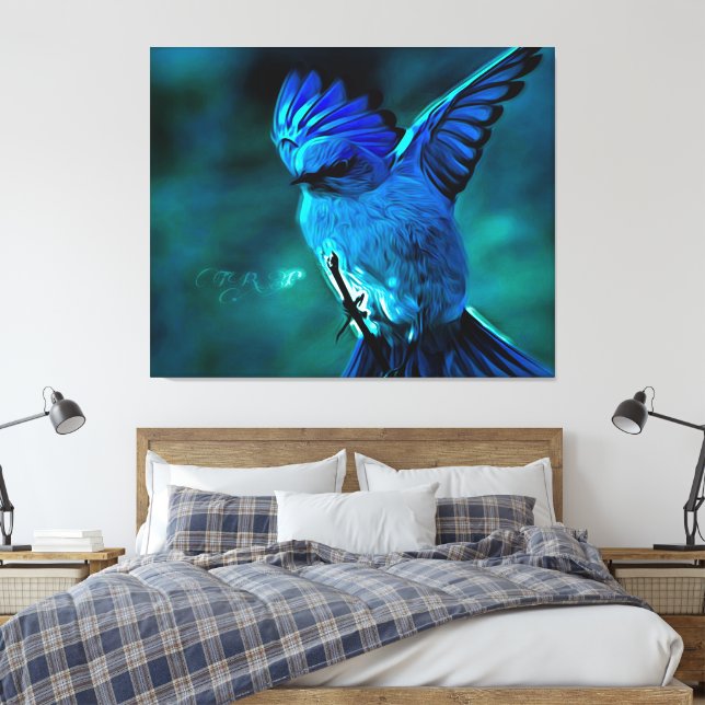 Bird Models: Mountain Bluebird 01-01 Canvas Print (Insitu(Bedroom))