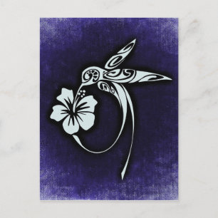 Bird Motif on Blue Postcard