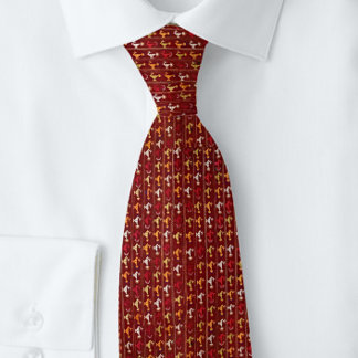 Bird Motif Vintage Mayan Burgundy Red Tie